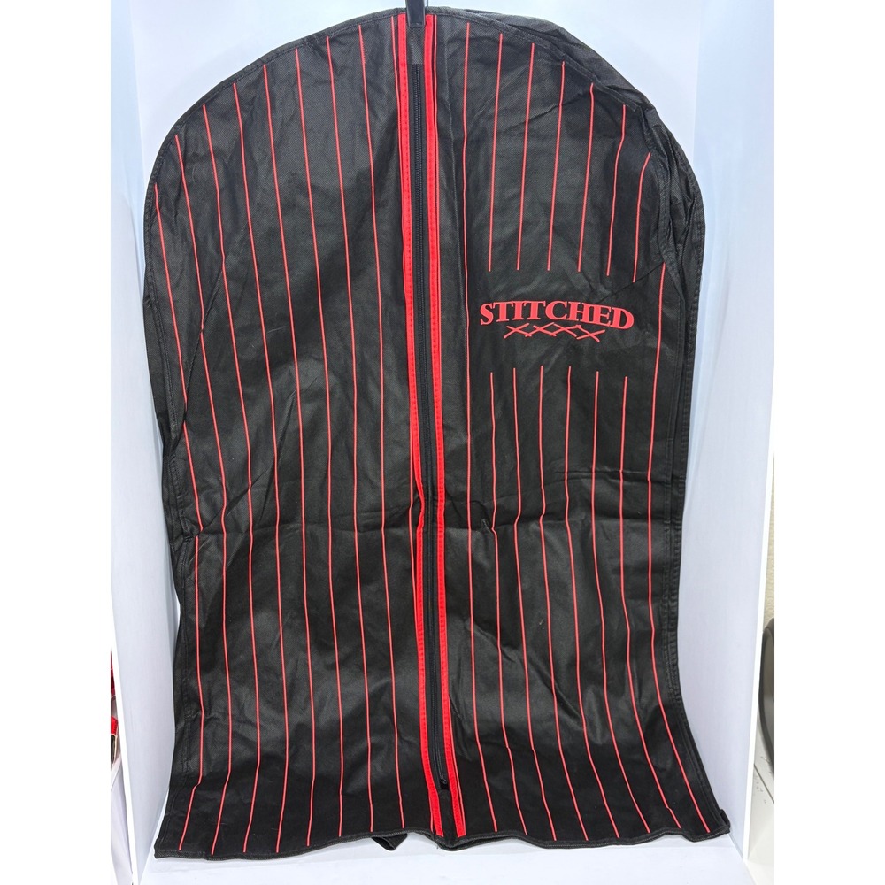 Stitched XXXX Garment Bag Black Red Pinstripe Suit Cover Travel Storage 38x23
